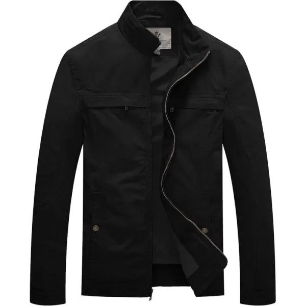 WenVen Mens Spring Canvas Military Style Jacket Casual Lightweight Cotton CoatBlack