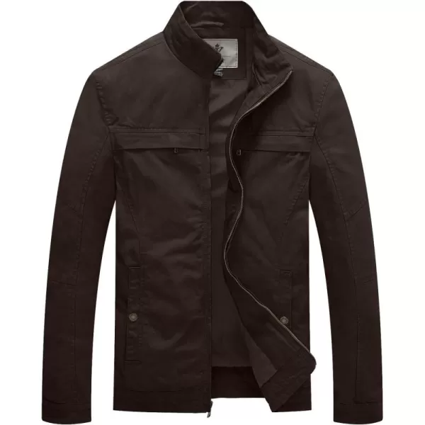 WenVen Mens Spring Canvas Military Style Jacket Casual Lightweight Cotton CoatBrown