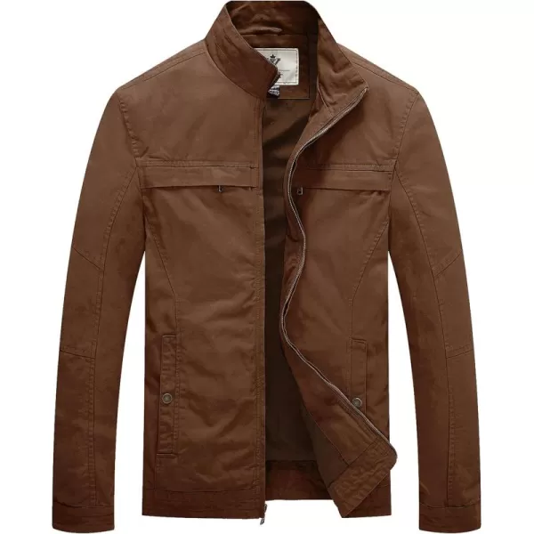 WenVen Mens Spring Canvas Military Style Jacket Casual Lightweight Cotton CoatCoffee