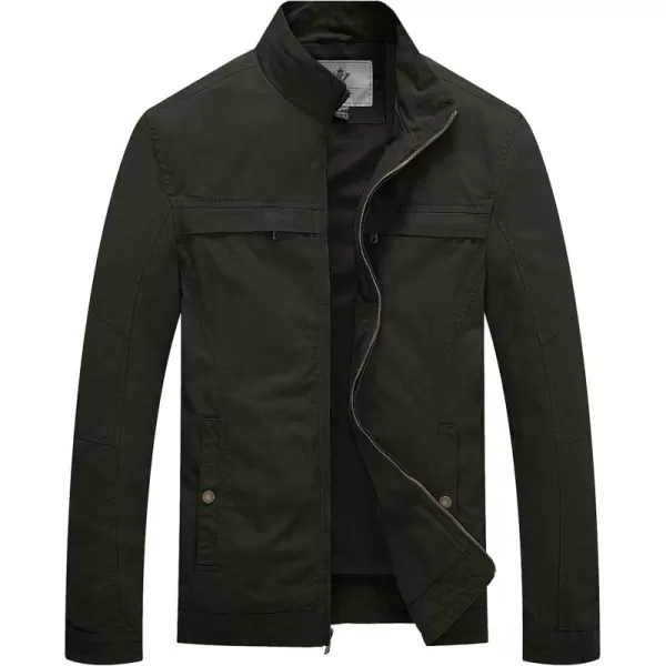 WenVen Mens Spring Canvas Military Style Jacket Casual Lightweight Cotton CoatGreen