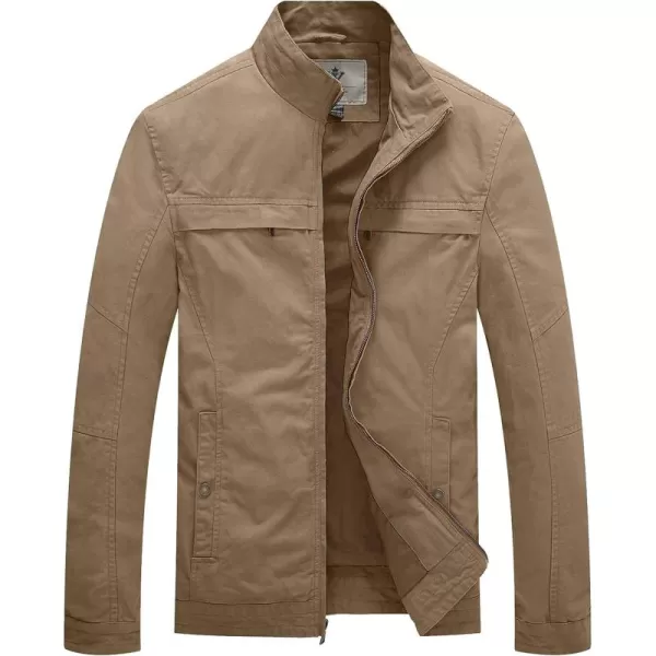 WenVen Mens Spring Canvas Military Style Jacket Casual Lightweight Cotton CoatKhaki