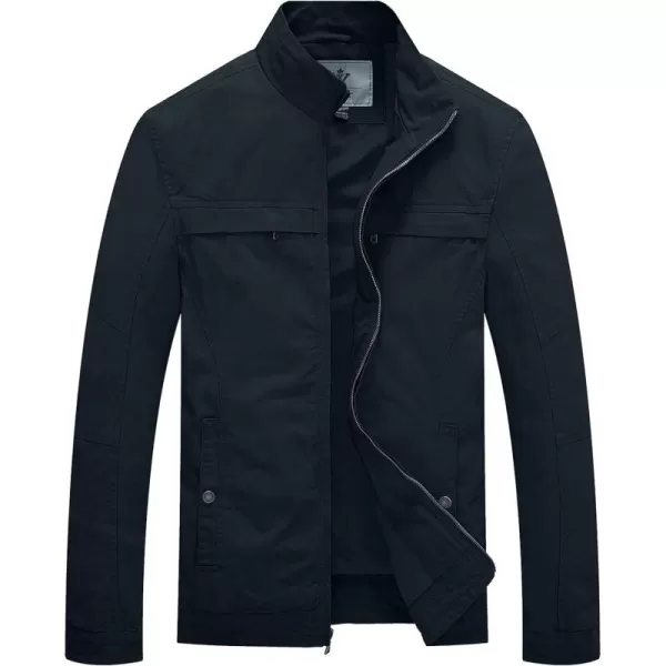 WenVen Mens Spring Canvas Military Style Jacket Casual Lightweight Cotton CoatNavy