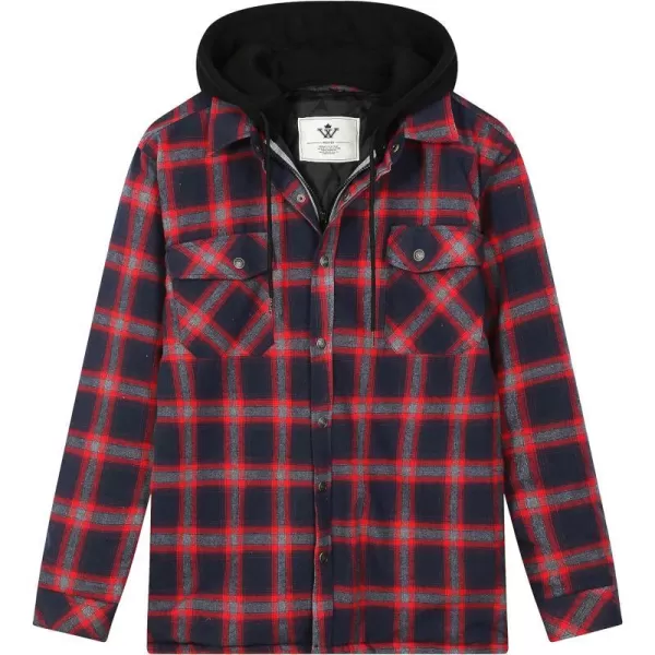 WenVen Mens Thicken Plaid Flannel Quilted Shirts Jacket with Removable HoodDark Red