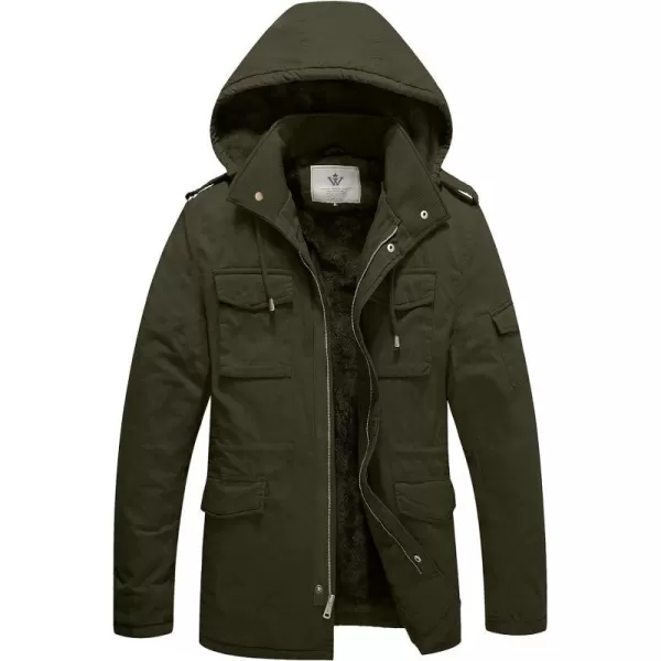 WenVen Mens Winter Military Thicken Parka Jacket Warm Coat with Removable HoodArmy Green