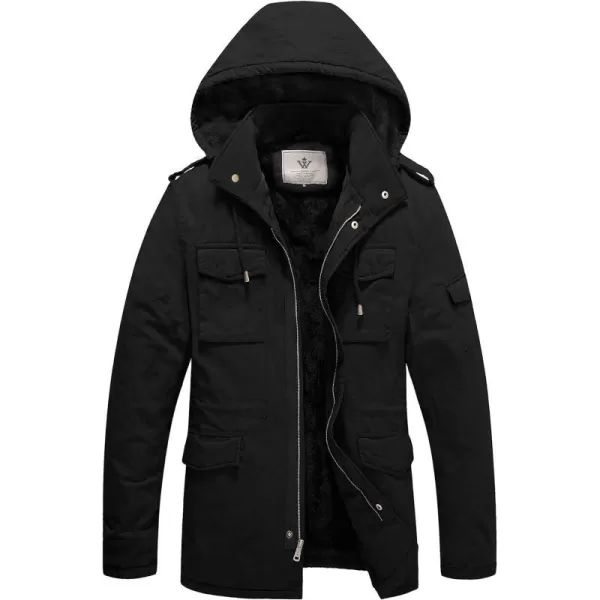 WenVen Mens Winter Military Thicken Parka Jacket Warm Coat with Removable HoodBlack