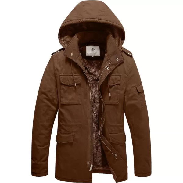 WenVen Mens Winter Military Thicken Parka Jacket Warm Coat with Removable HoodCoffee