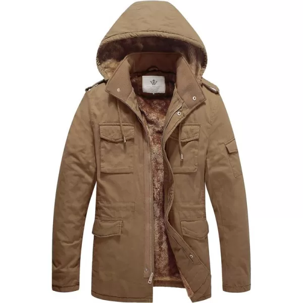 WenVen Mens Winter Military Thicken Parka Jacket Warm Coat with Removable HoodKhaki