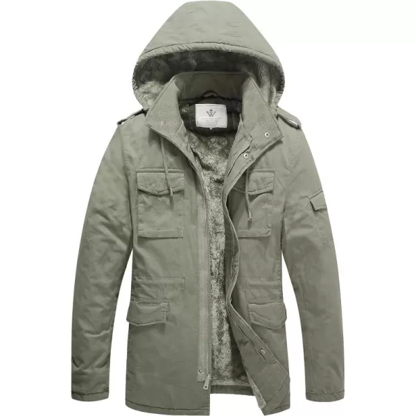 WenVen Mens Winter Military Thicken Parka Jacket Warm Coat with Removable HoodLight Olive