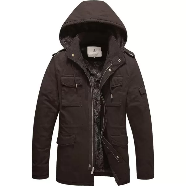 WenVen Mens Winter Military Thicken Parka Jacket Warm Coat with Removable HoodTobacco