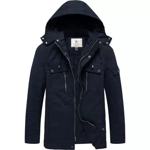 WenVen Mens Winter Warm Thicken Cotton Quilted Military Jacket Coat with HoodBlue