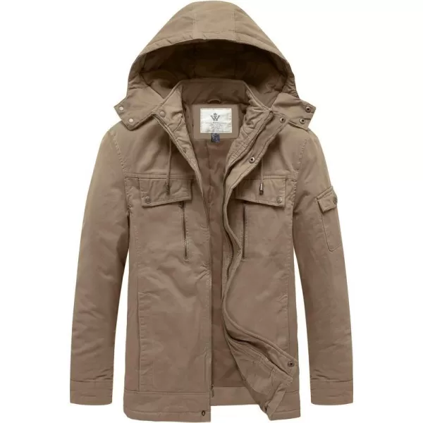 WenVen Mens Winter Warm Thicken Cotton Quilted Military Jacket Coat with HoodKhaki