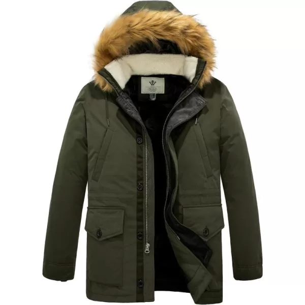 WenVen Mens Winter Warm Thickened Waterproof Parka Jacket Fur Hooded CoatArmy Green