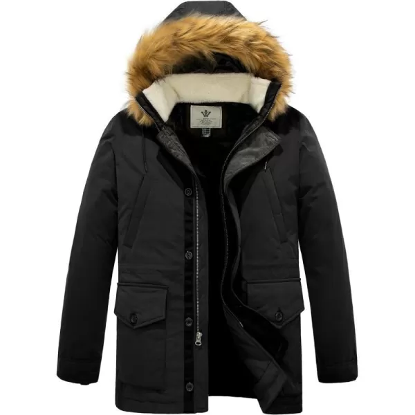 WenVen Mens Winter Warm Thickened Waterproof Parka Jacket Fur Hooded CoatBlack