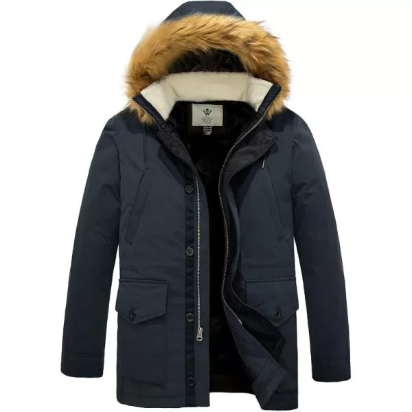 WenVen Mens Winter Warm Thickened Waterproof Parka Jacket Fur Hooded CoatNavy
