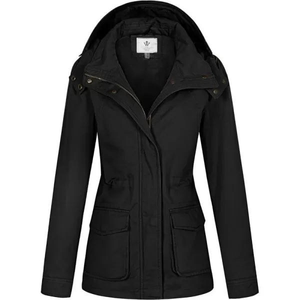 WenVen Womens Anorak Military Jacket Lightweight Casual Cotton Coat with HoodBlack