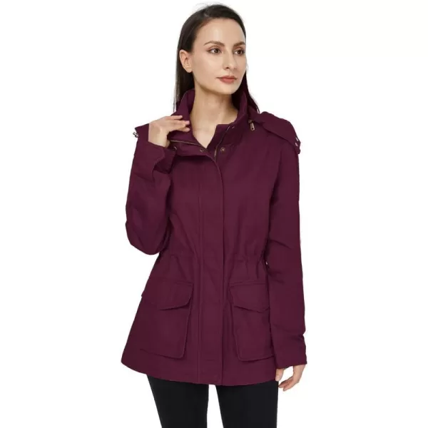 WenVen Womens Anorak Military Jacket Lightweight Casual Cotton Coat with HoodDeep Wine