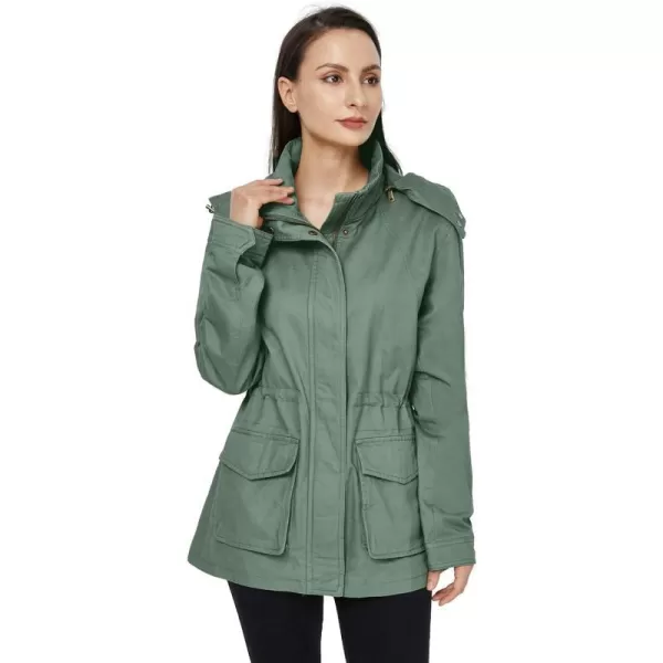 WenVen Womens Anorak Military Jacket Lightweight Casual Cotton Coat with HoodGreen