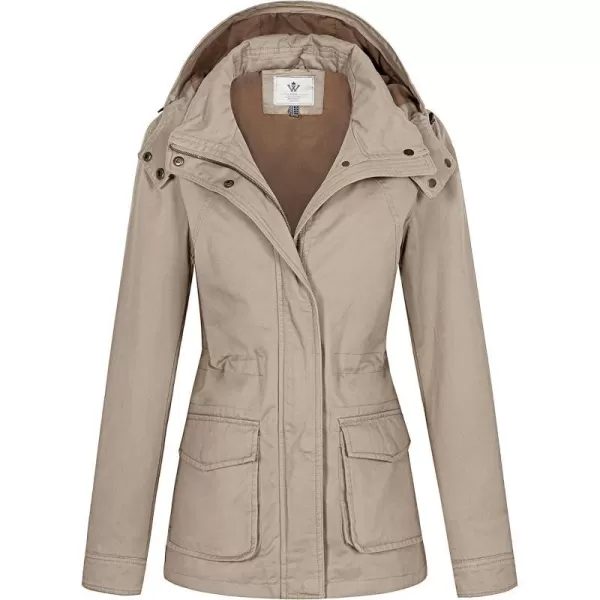 WenVen Womens Anorak Military Jacket Lightweight Casual Cotton Coat with HoodKhaki
