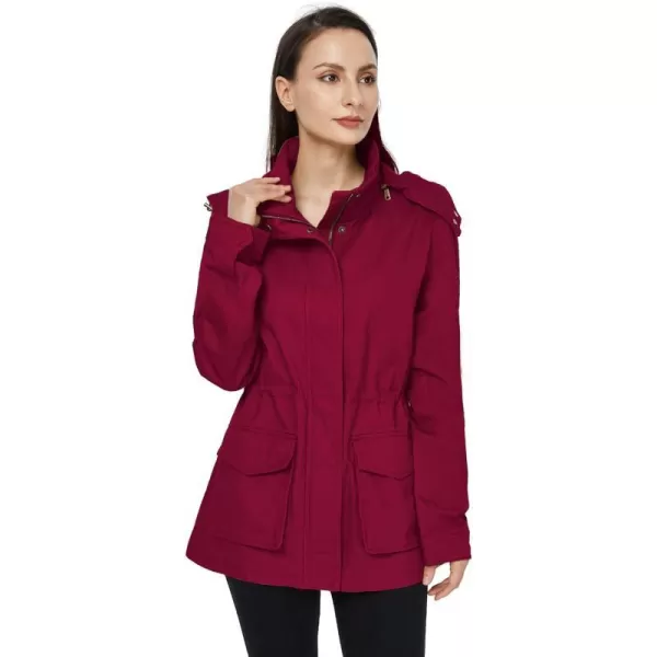 WenVen Womens Anorak Military Jacket Lightweight Casual Cotton Coat with HoodRed