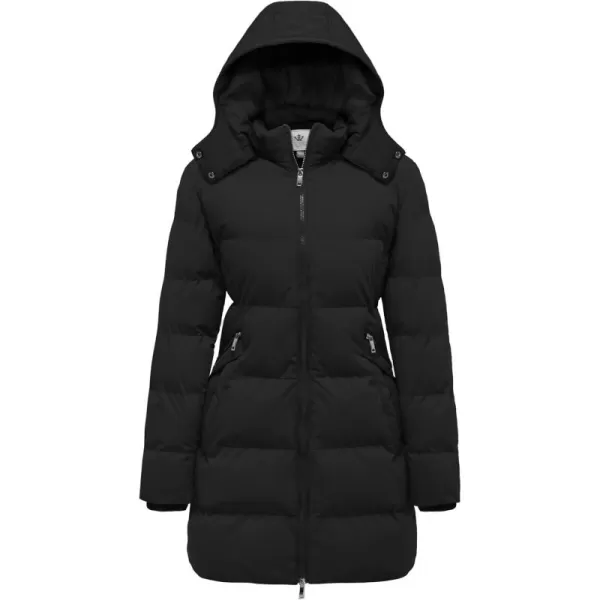 WenVen Womens Warm Thickened Parka Coat Winter Puffer Jacket with Removable HoodBlack