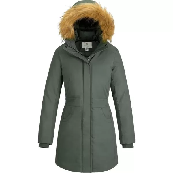 WenVen Womens Winter Cotton Waterproof Jacket Warm Thickened Parka Coat Windproof Outwear with Removable HoodArmy Green