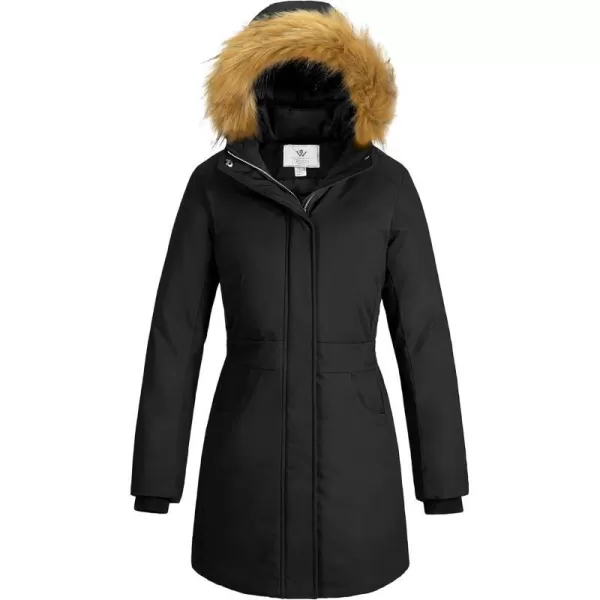 WenVen Womens Winter Cotton Waterproof Jacket Warm Thickened Parka Coat Windproof Outwear with Removable HoodBlack