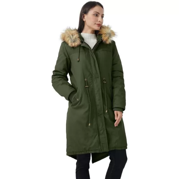 WenVen Womens Winter Long Hooded Sherpa Lined Parka Jacket Warm CoatArmy Green