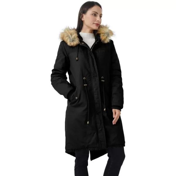 WenVen Womens Winter Long Hooded Sherpa Lined Parka Jacket Warm CoatBlack