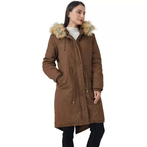 WenVen Womens Winter Long Hooded Sherpa Lined Parka Jacket Warm CoatCoffee