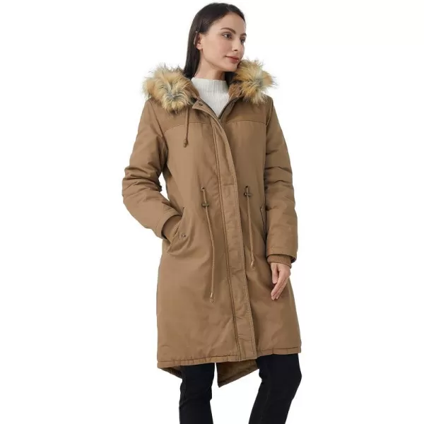 WenVen Womens Winter Long Hooded Sherpa Lined Parka Jacket Warm CoatKhaki