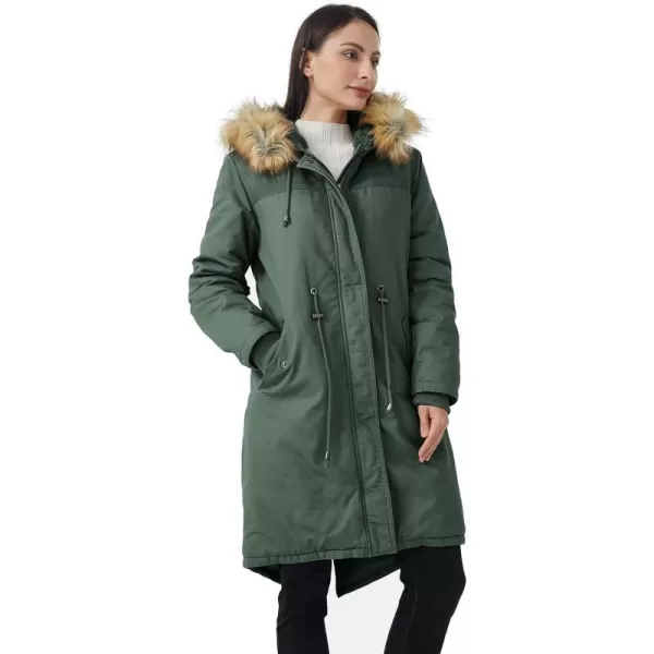 WenVen Womens Winter Long Hooded Sherpa Lined Parka Jacket Warm CoatLight Olive