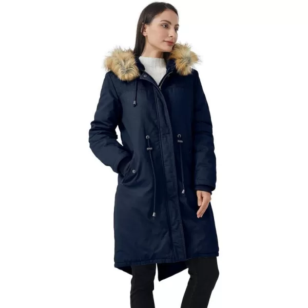 WenVen Womens Winter Long Hooded Sherpa Lined Parka Jacket Warm CoatNavy