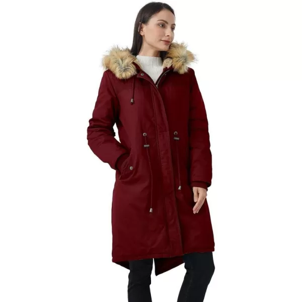 WenVen Womens Winter Long Hooded Sherpa Lined Parka Jacket Warm CoatRed