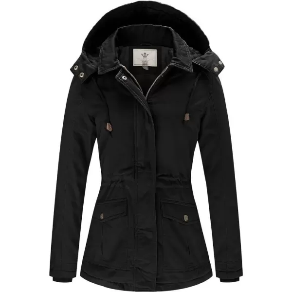 WenVen Womens Winter Thicken Cotton Coat Warm Parka Jacket with Removable HoodBlack