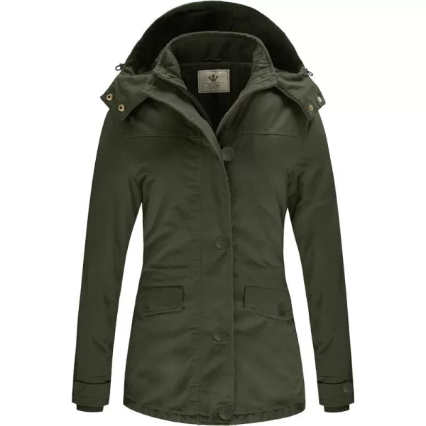 WenVen Womens Winter Warm Thicken Military Parka Jacket with Removable HoodArmy Green