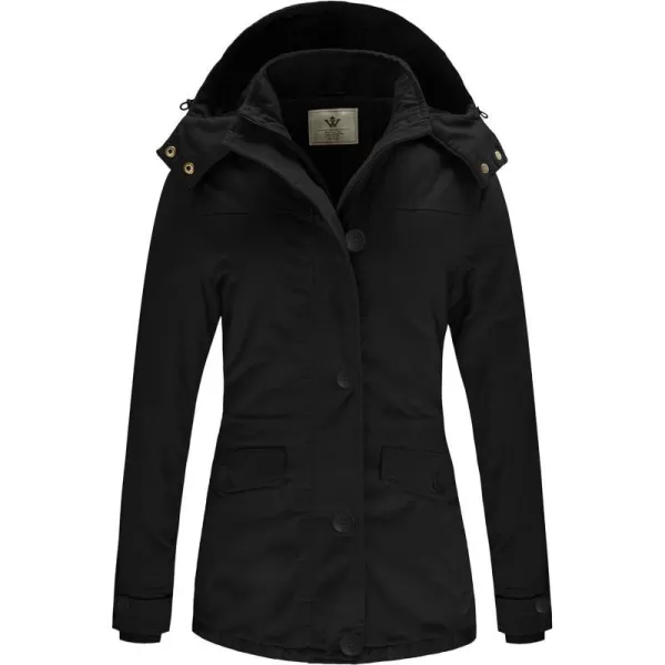 WenVen Womens Winter Warm Thicken Military Parka Jacket with Removable HoodBlack