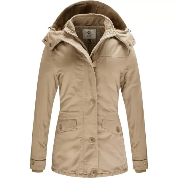 WenVen Womens Winter Warm Thicken Military Parka Jacket with Removable HoodKhaki