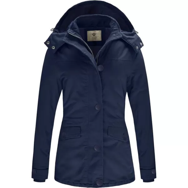 WenVen Womens Winter Warm Thicken Military Parka Jacket with Removable HoodNavy