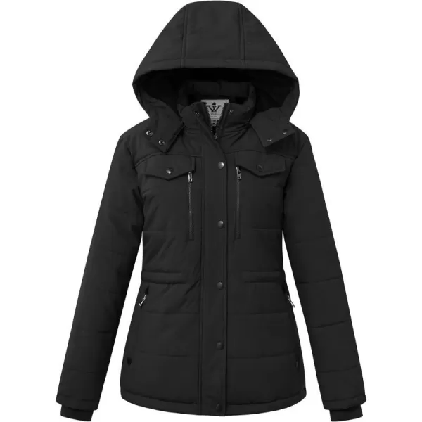 WenVen Womens Winter Water Resistant Warm Puffer Coat with Detachable HoodBlack