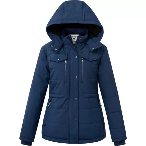 WenVen Womens Winter Water Resistant Warm Puffer Coat with Detachable HoodNavy