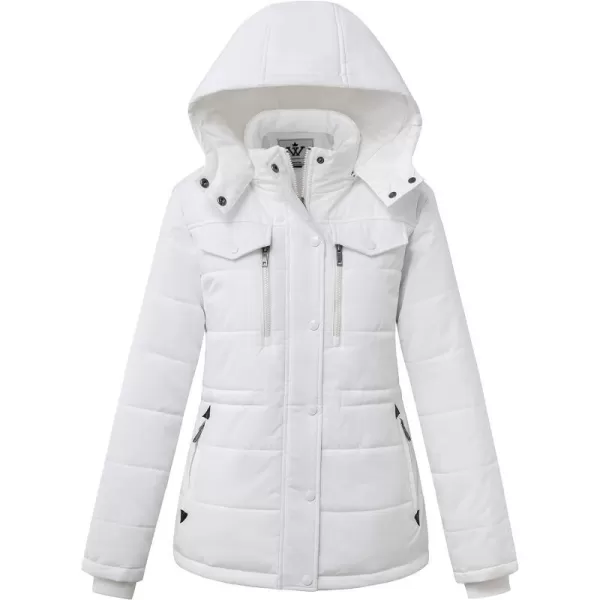 WenVen Womens Winter Water Resistant Warm Puffer Coat with Detachable HoodWhite