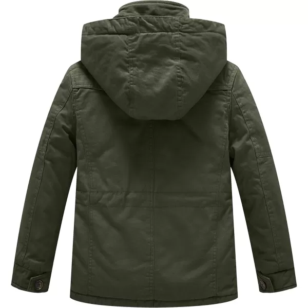 WenVen Boys ampamp Girls Winter Warm Sherpa Lined Parka Coat with Removable HoodArmy Green
