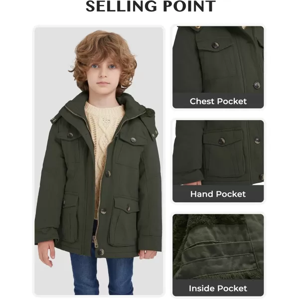 WenVen Boys ampamp Girls Winter Warm Sherpa Lined Parka Coat with Removable HoodArmy Green