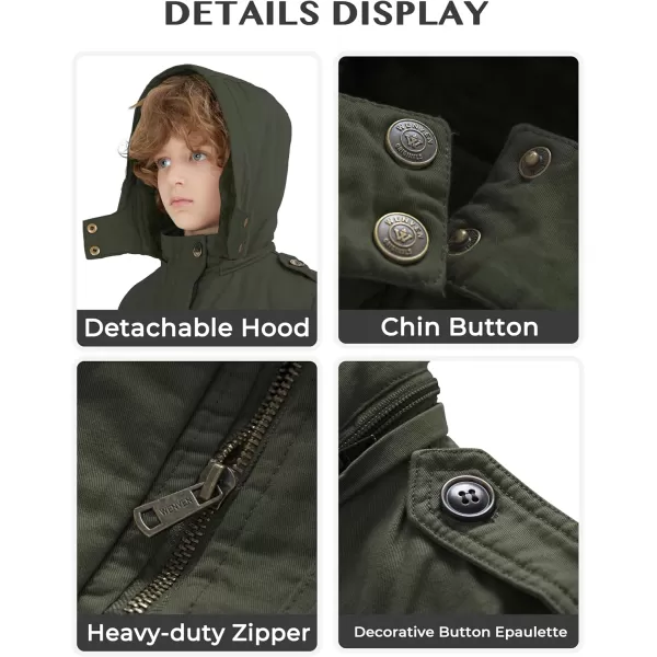 WenVen Boys ampamp Girls Winter Warm Sherpa Lined Parka Coat with Removable HoodArmy Green