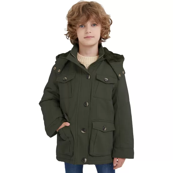 WenVen Boys ampamp Girls Winter Warm Sherpa Lined Parka Coat with Removable HoodArmy Green