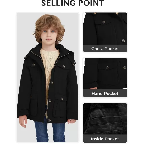 WenVen Boys ampamp Girls Winter Warm Sherpa Lined Parka Coat with Removable HoodBlack