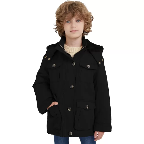 WenVen Boys ampamp Girls Winter Warm Sherpa Lined Parka Coat with Removable HoodBlack