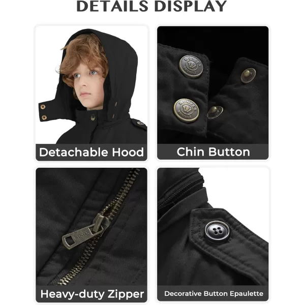 WenVen Boys ampamp Girls Winter Warm Sherpa Lined Parka Coat with Removable HoodBlack