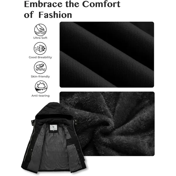 WenVen Boys ampamp Girls Winter Warm Sherpa Lined Parka Coat with Removable HoodBlack