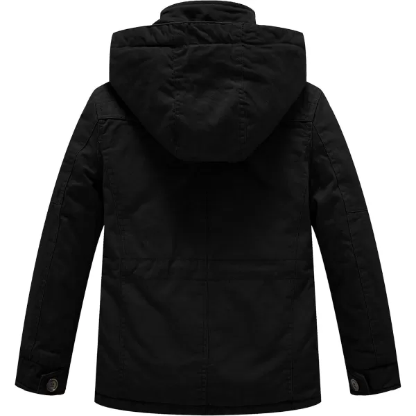 WenVen Boys ampamp Girls Winter Warm Sherpa Lined Parka Coat with Removable HoodBlack